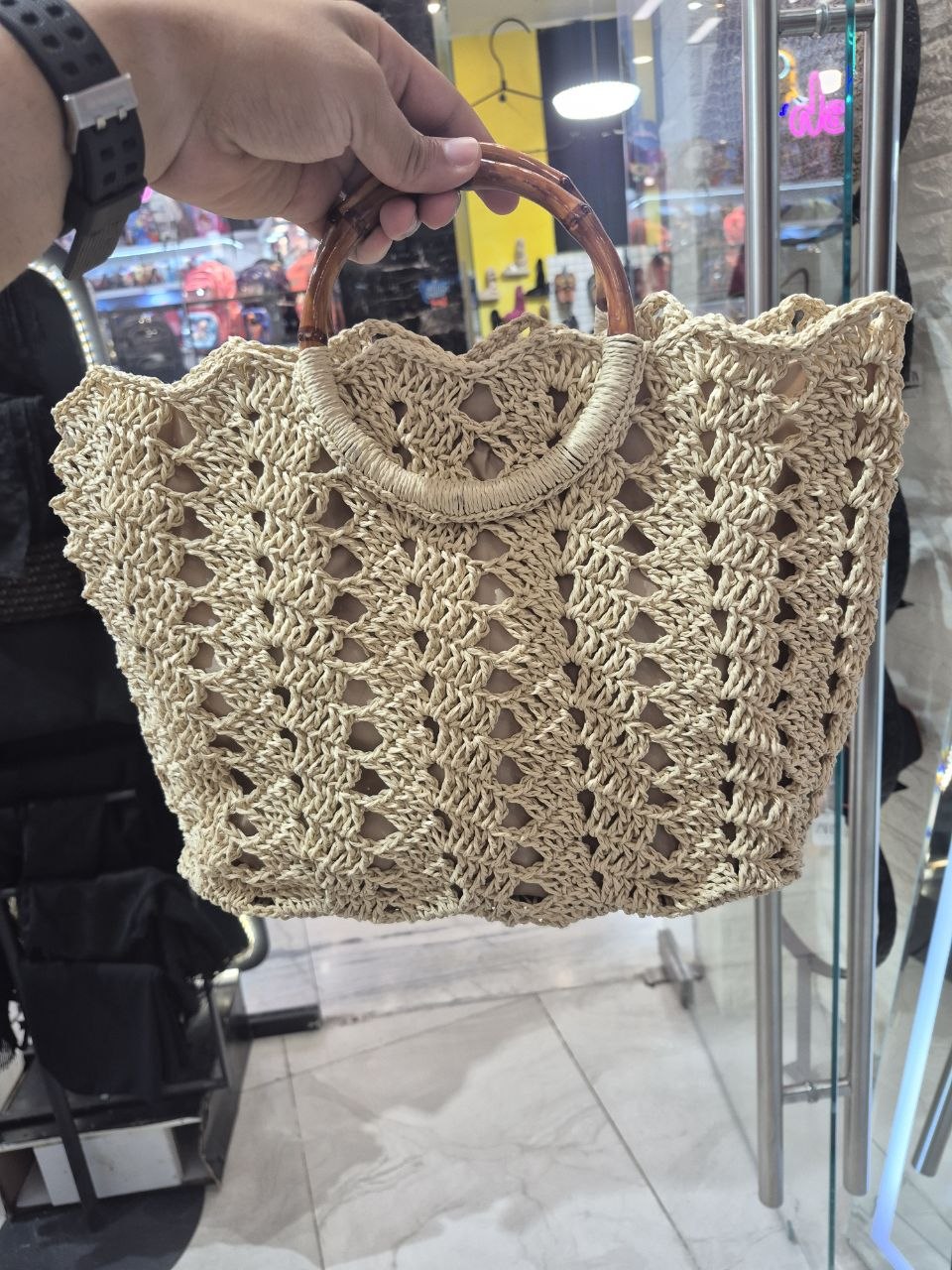 کیف رافیا دسته چوبی